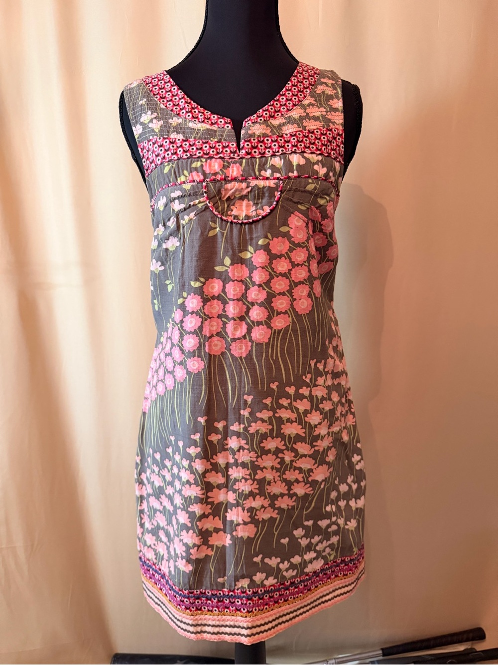 Free People Pink Floral Sleeveless Shift Dress with Gray Base